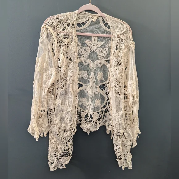 Indigo Thread Co Elegant Lace Crochet Cardigan Women's Size 1X/2X - Picture 2 of 5